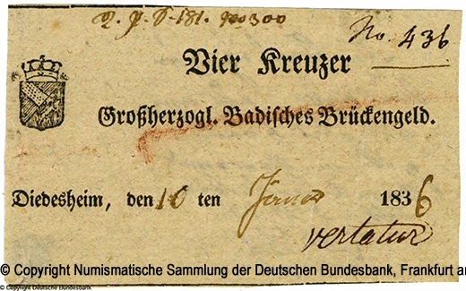 Diedesheim Wegegeld 4 Kreuzer 10.01.1836