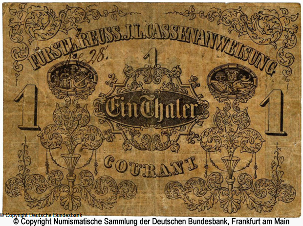 Fürstentum Reuß, jüngere Linie Steuerkassen 1 Thaler 1849