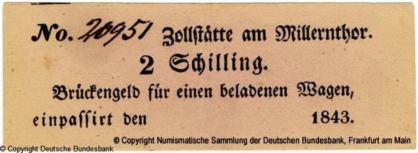 Zollstätte am Millernthor Wegegeld. 2 Schilling 1843