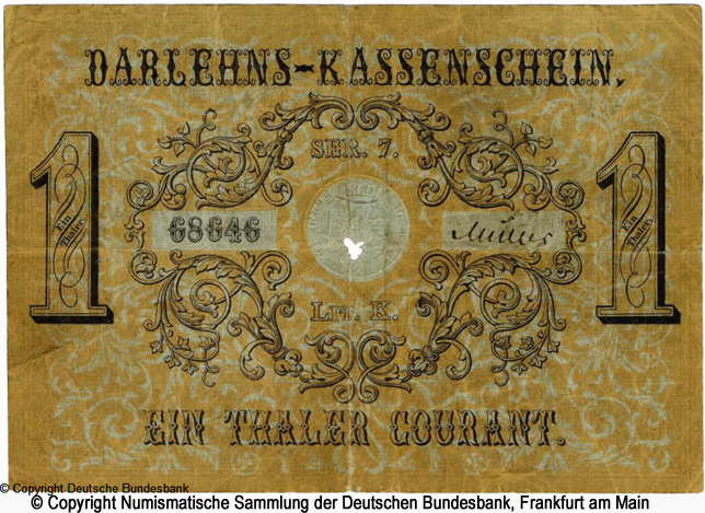 Hauptverwaltung der Darlehnskassen 1 Thaler Courant 1848 Ser. 7