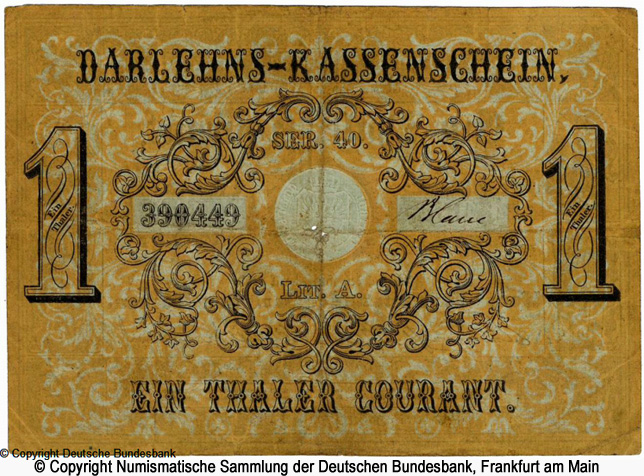 Hauptverwaltung der Darlehnskassen 1 Thaler Courant 1848 Ser. 40