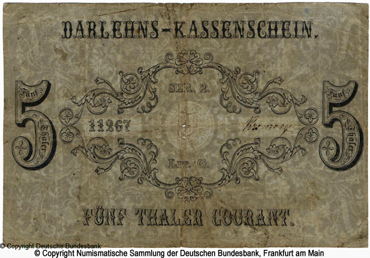 Hauptverwaltung der Darlehnskassen 5 Thaler Courant 1848 Ser. 2