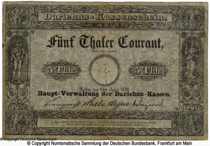 Hauptverwaltung der Darlehnskassen 5 Thaler Courant 1848 Ser. 2