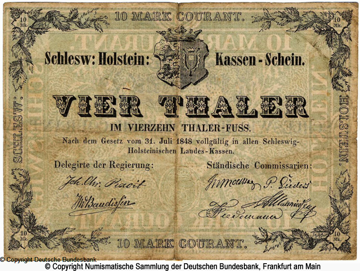 Schleswig-Holstein Kassenscheine  4 Thaler 1848