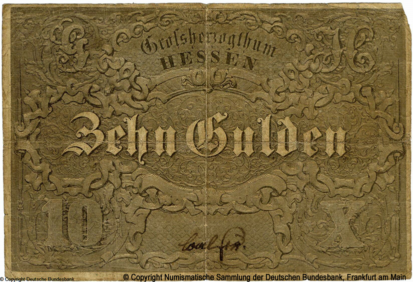 Großherzogtum Hessen-Darmstadt Großherzogliche Hessische Staatsschulden-Tilgungskasse 10 Thaler 1848