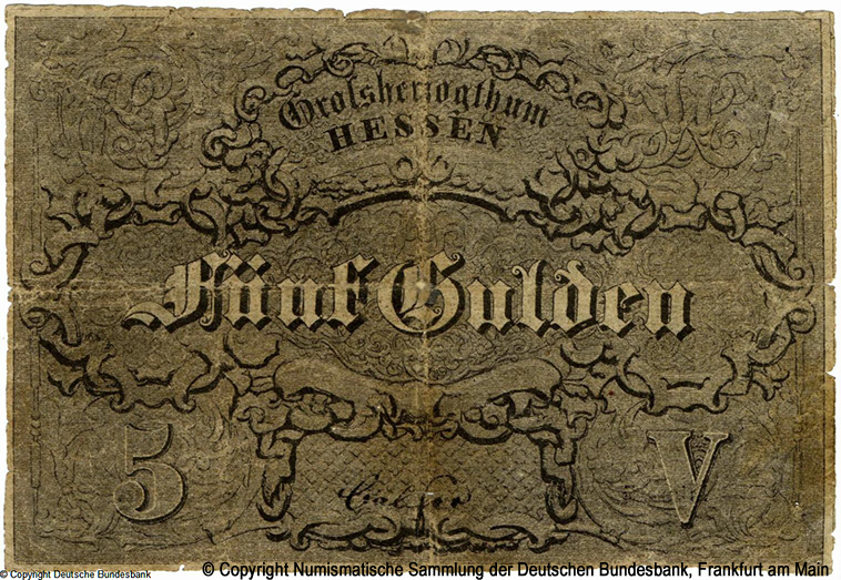 Großherzogtum Hessen-Darmstadt Großherzogliche Hessische Staatsschulden-Tilgungskasse 5 Thaler 1848 Litera H