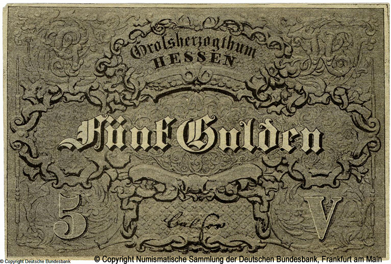 Großherzogtum Hessen-Darmstadt Großherzogliche Hessische Staatsschulden-Tilgungskasse 5 Thaler 1848 Litera D