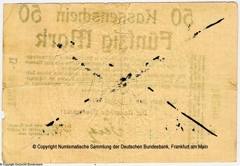 Government Deutsch-Südwestafrika - Kassenshein. 50 Mark. 8. August 1914. B.08291