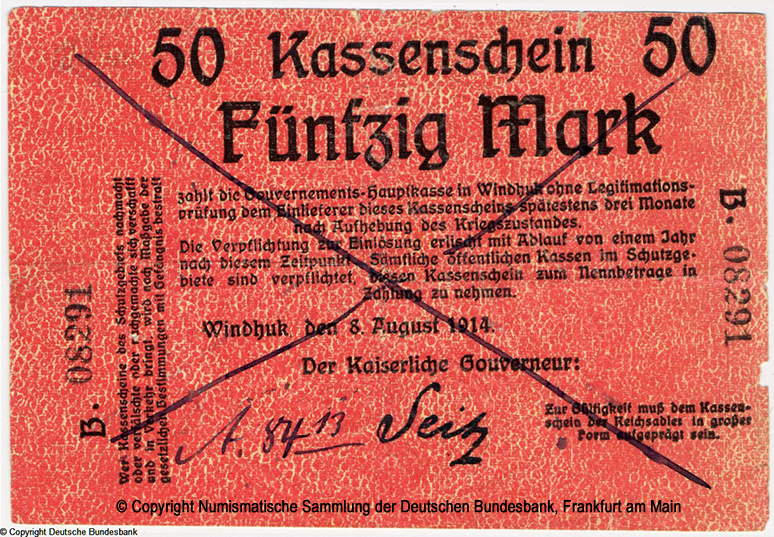 Deutsch-Südwestafrika  50 Mark. 1914. 