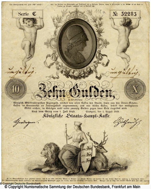 Finanzministerium / Königliche Staats-Haupt-Kasse. 10 Gulden 1849