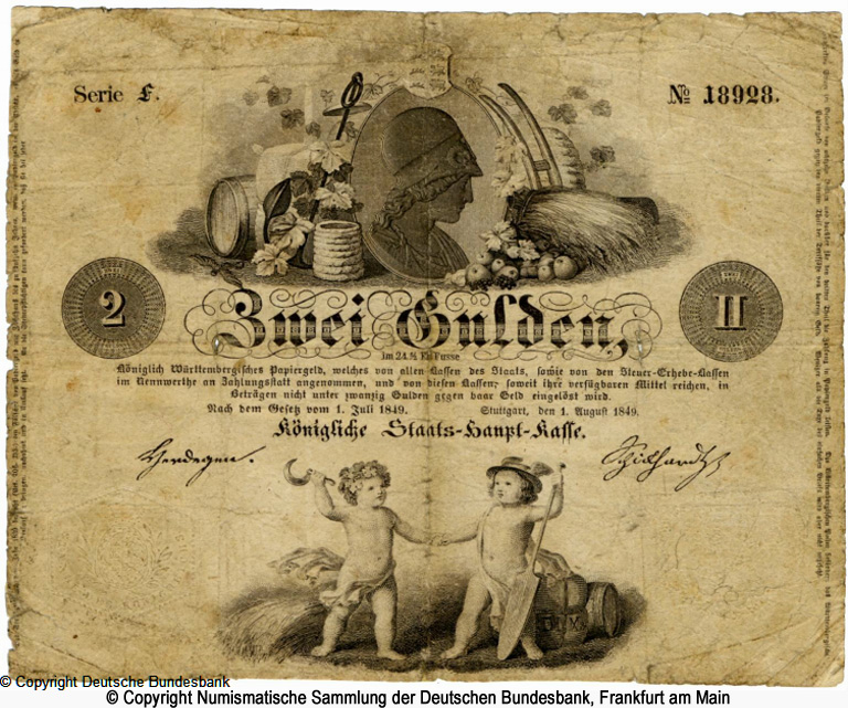 Finanzministerium / Königliche Staats-Haupt-Kasse. 2 Gulden 1849