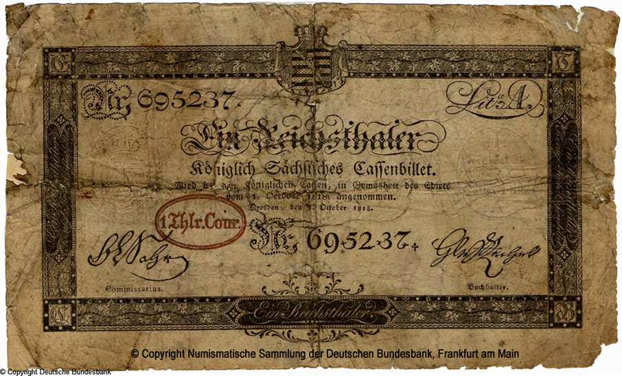 Koniglich Sachsische Cassenbilet. 1 Reichsthaler. 1. Oktober 1818. (1834) 695237