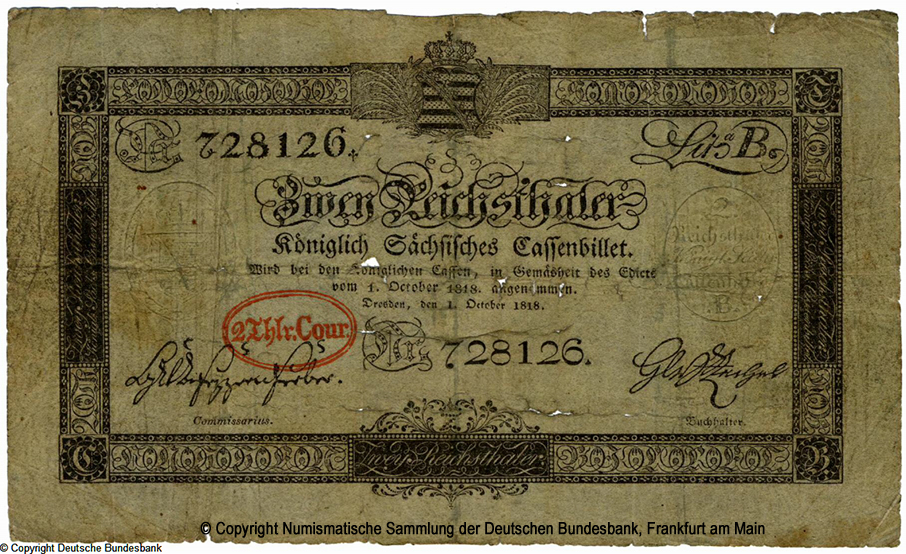 Koniglich Sachsische Cassenbilet. 2 Reichsthaler. 1. Oktober 1818. (1834) 728126