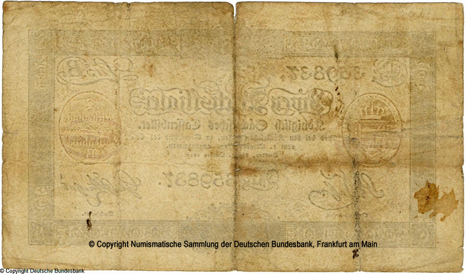 Koniglich Sachsische Cassenbilet. 2 Reichsthaler. 1. Oktober 1834