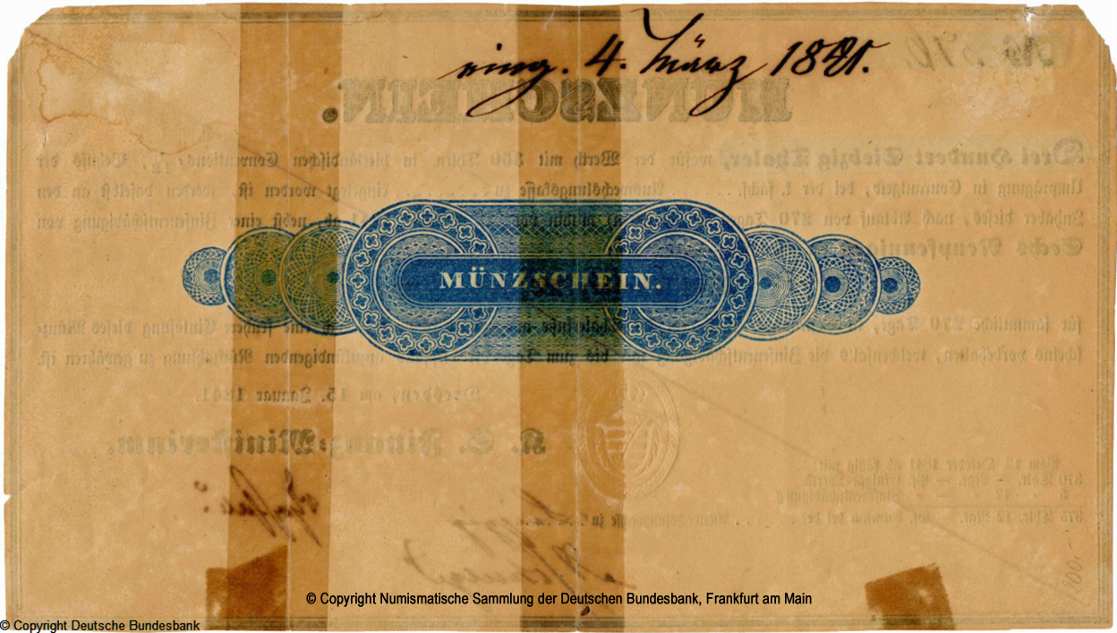 Königlich Sächsisches Finanz-Ministerium Münzschein 370 Taler 1841