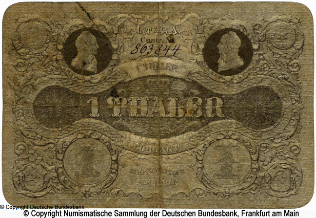 Kurfürstlich Hessische Direction der Hauptstaatskasse 1 Thaler 1849