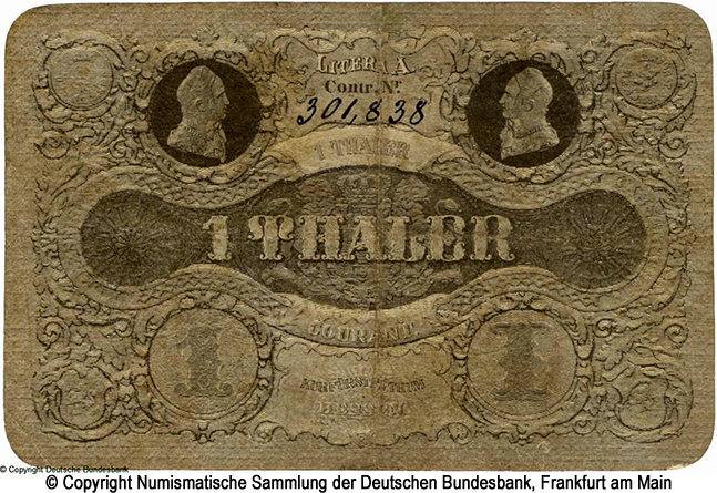 Kurfürstlich Hessische Direction der Hauptstaatskasse 1 Thaler 1848