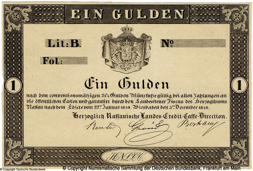 Herzoglich Nassauische Landes-Credit-Casse 1 Gulde 1840 