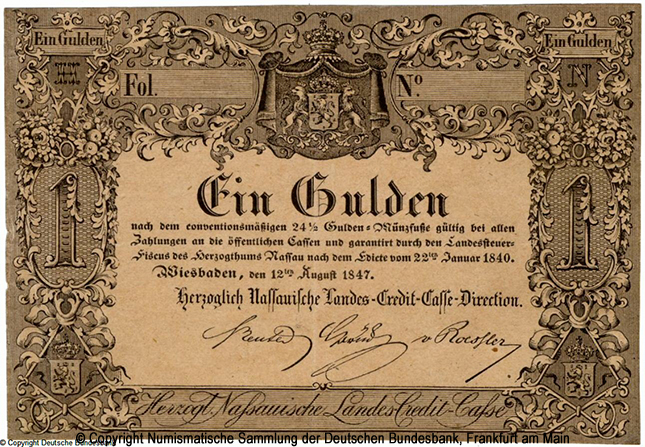 Herzoglich Nassauische Landes-Credit-Casse 1 Gulden 1847
