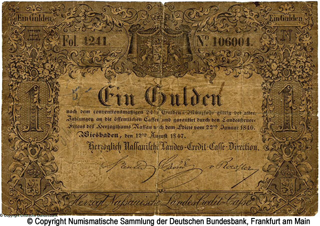    Herzoglich Nassauische Landes-Credit-Casse 1 Gulden 1847