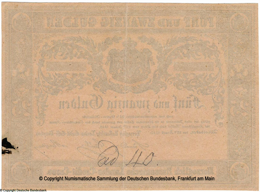   Herzoglich Nassauische Landes-Credit-Casse 25 Gulden 1847 Formular