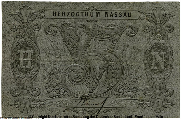    Herzoglich Nassauische Landes-Credit-Casse 5 Gulden 1847