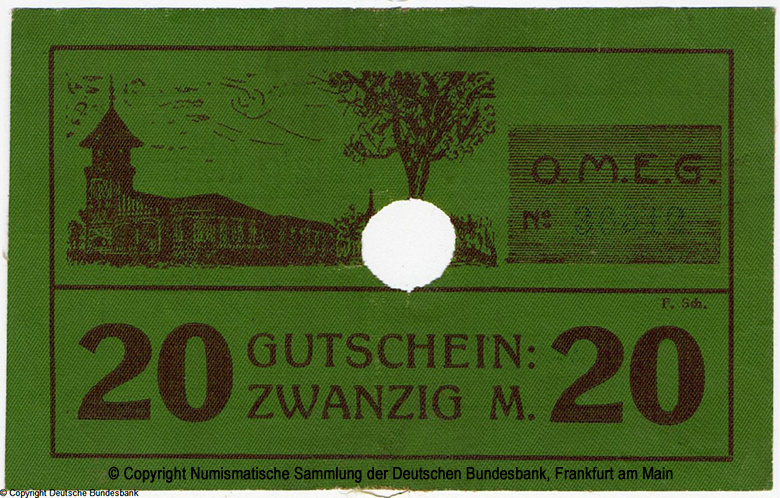 Otavi Minen- und Eisenbahn-Gesellschaft Gutschein. 20 Mark 1917