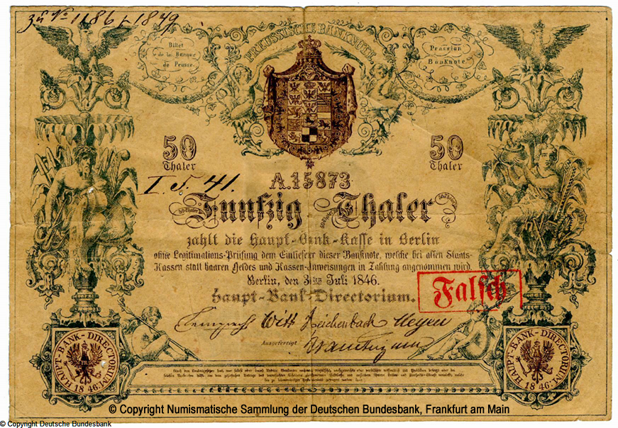 Königreich Preußen. Preußische Hauptbank 50 Thaler 1846 Fälschung