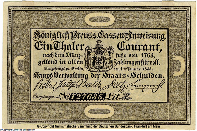 Hauptverwaltung der Staatsschulden 1 Thaler 1833