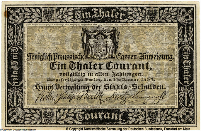 Hauptverwaltung der Staatsschulden 1 Thaler 1834