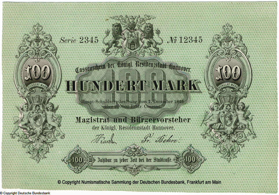 Magistrat der Königlichen Residenzstadt Hannover 100 Mark 1846