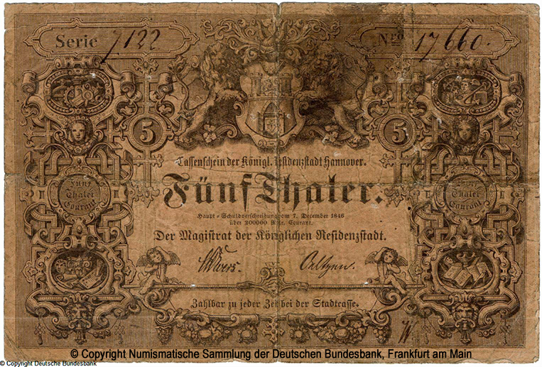 Magistrat der Königlichen Residenzstadt Hannover 5 Thaler 1846