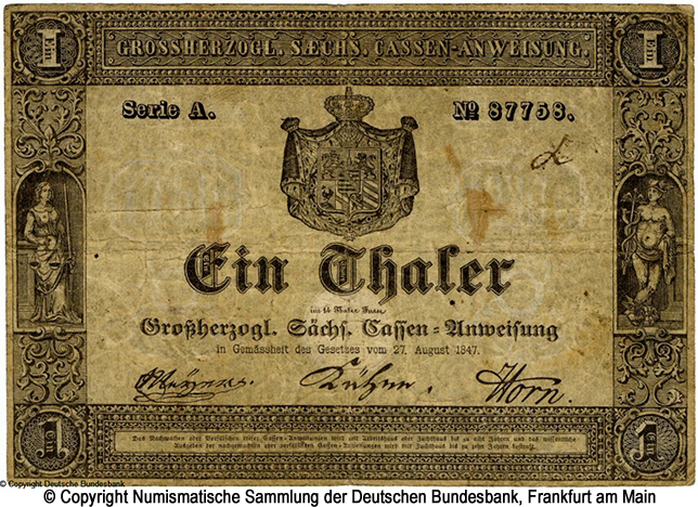 Großherzogtum Sachsen-Weimar-Eisenach Kommissar des Landschaftskollegiums 1 Thaler 1847