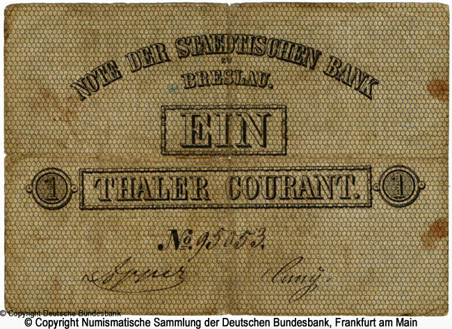 Städtische Bank zu Breslau (Schlesien) 1 Thaler 1848