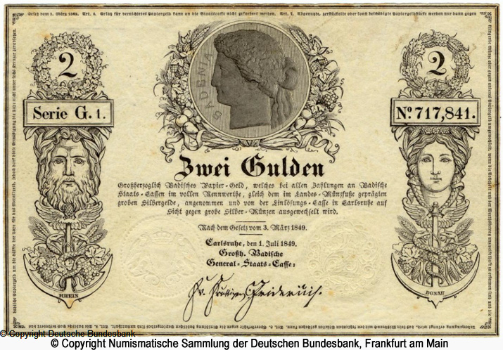 Großherzoglich-Badische General-Staats-Casse 2 Gulden 1849