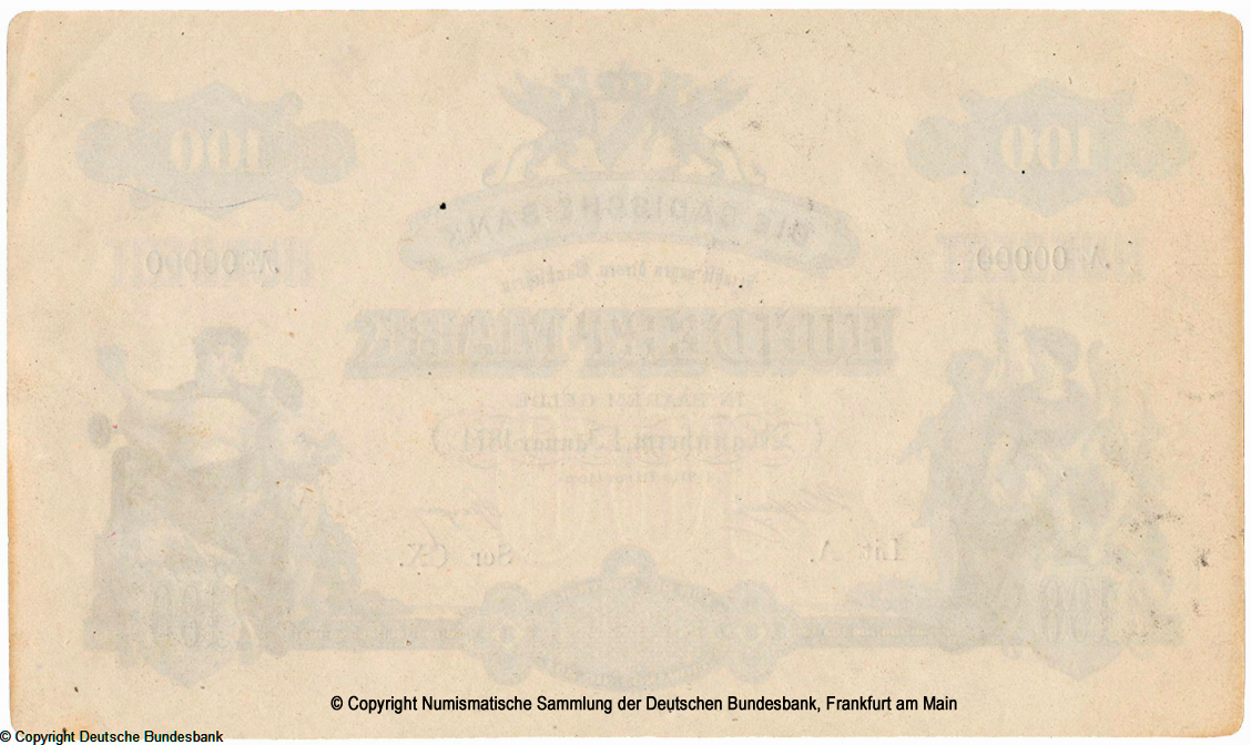 Badische Bank 100 Mark 1874 Andruckprobe (..)