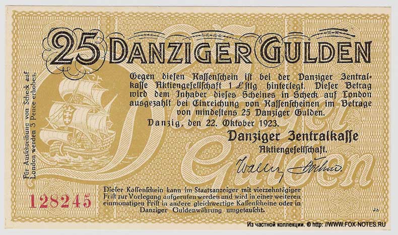 Danziger Zentralkasse 25 Gulden 1923