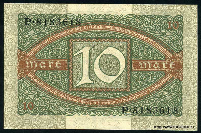 Reichsbanknote. 10 Mark. 6. Februar 1920.