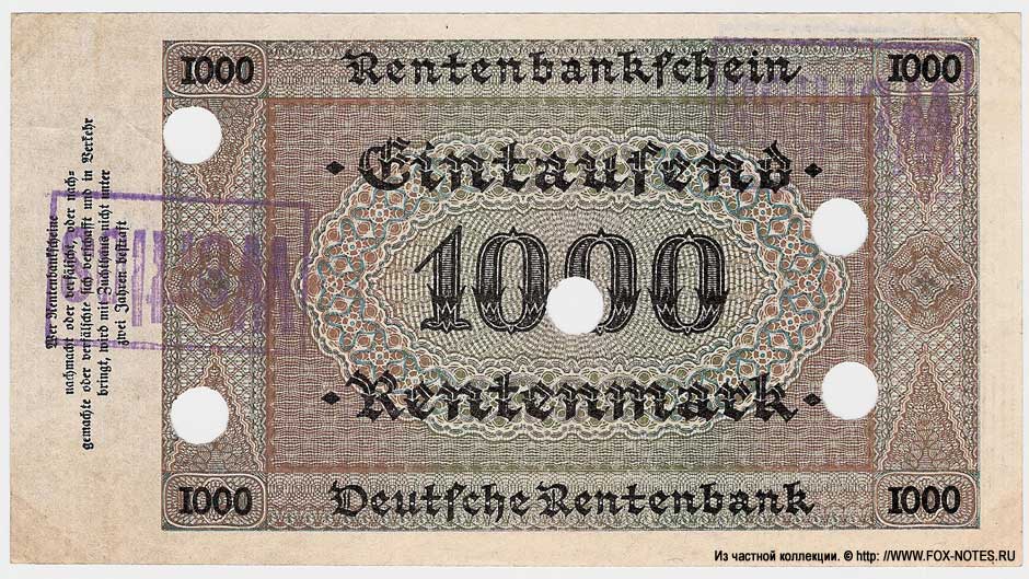 Deutschen Rentenbank. Rentenbankschein. 1000 Rentenmark. 1. November 1923.  