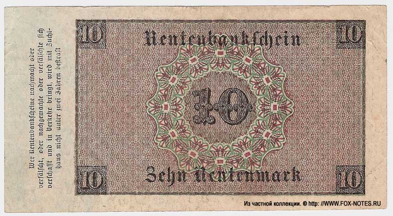 Deutschen Rentenbank. Rentenbankschein. 10 Rentenmark. 1. November 1923.