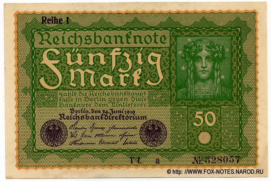 Reichsbanknote. 50 Mark. 24. Juni 1919. Reihe 1. 