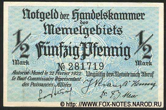 Notgeld der Handelskammer des Memelgebiets 1/2 Mark 1922 (Ro.846b)
