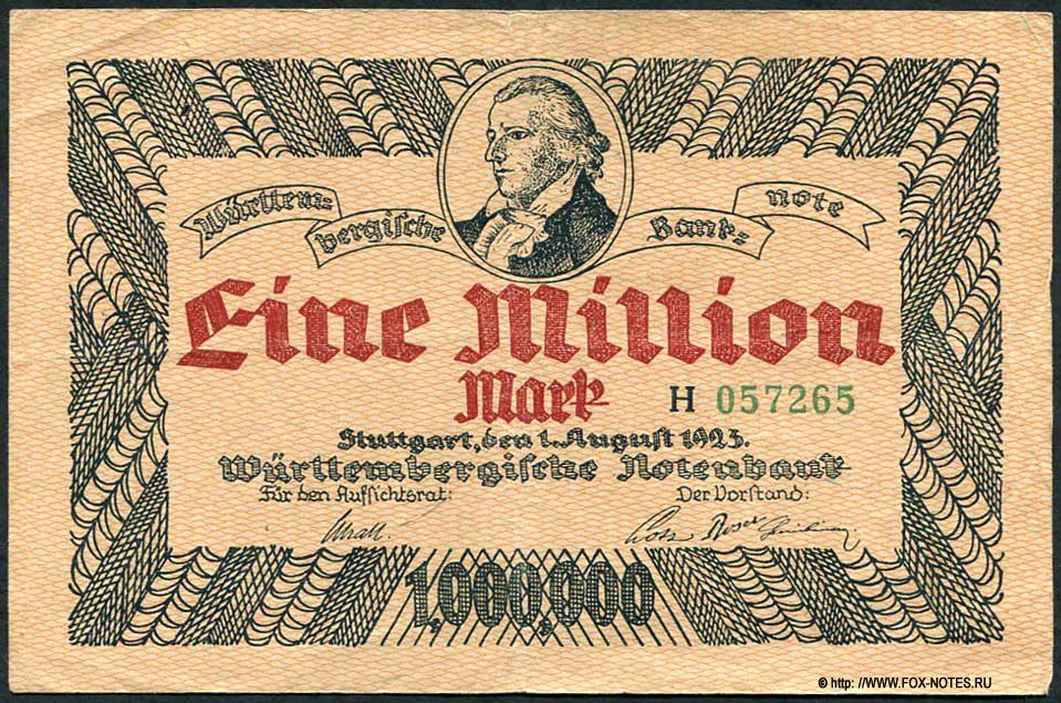 Württembergische Notenbank 1 Million Mark 1923