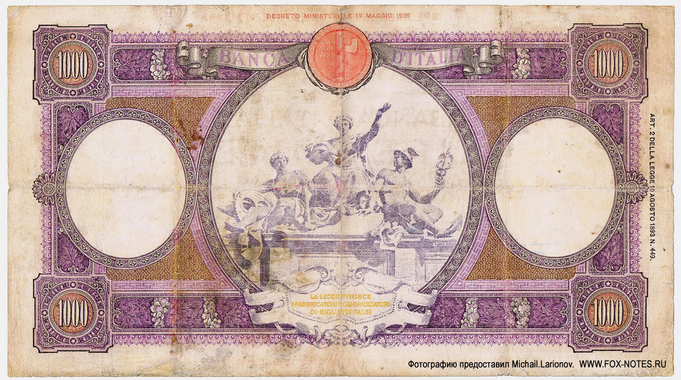  .  1000  1938   Banca d'Italia.