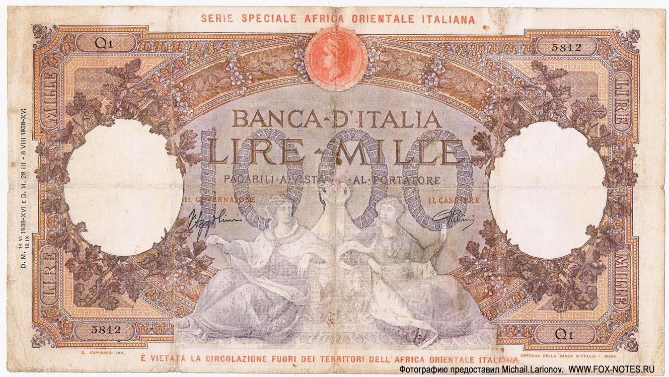   .  1000  1938   Banca d'Italia.
