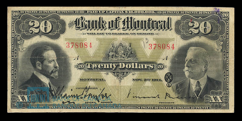 Bank of Montreal. Bank note. 20 Dollars. November 3, 1914.