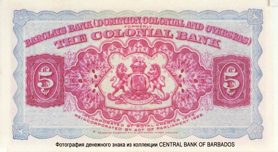 Barclays Bank (Dominion, Colonial & Overseas) 5 Dollars 1939