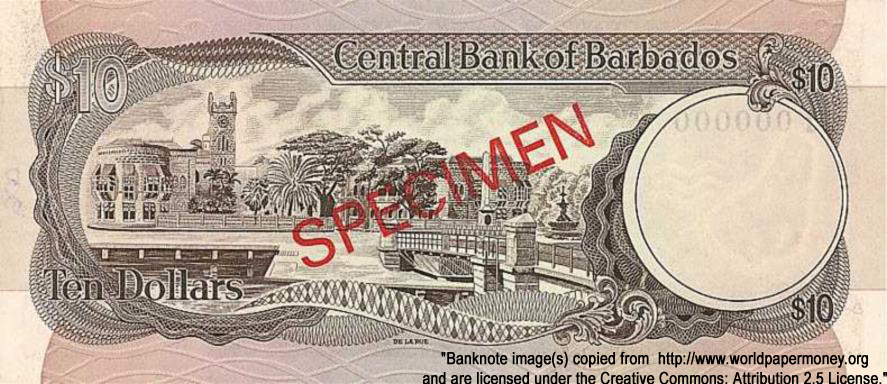  Central Bank of Barbados 10  1973 Specimen