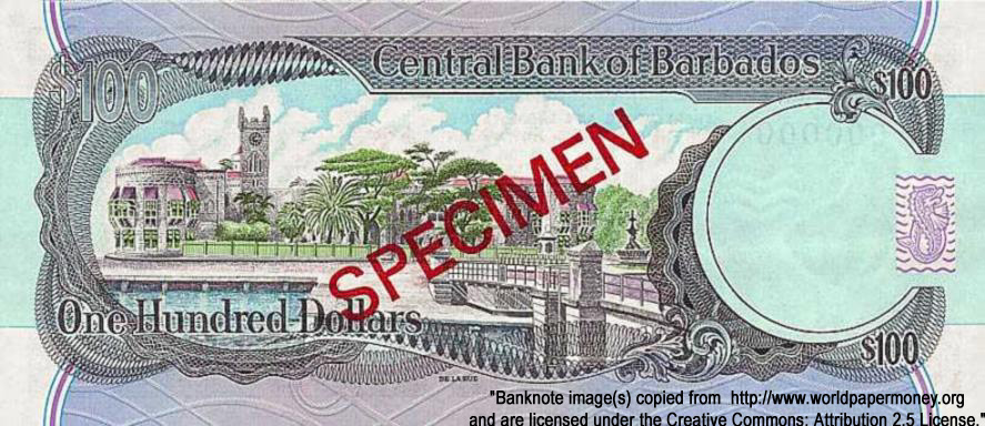  Central Bank of Barbados 100  1985 Specimen