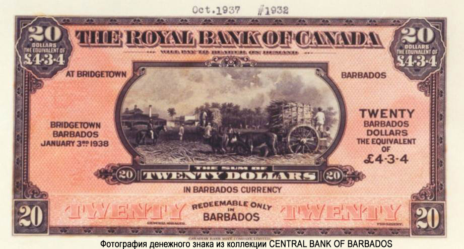 Royal Bank of Canada 20 Dollars = 4 Pounds 3 Shillings 4 Pence